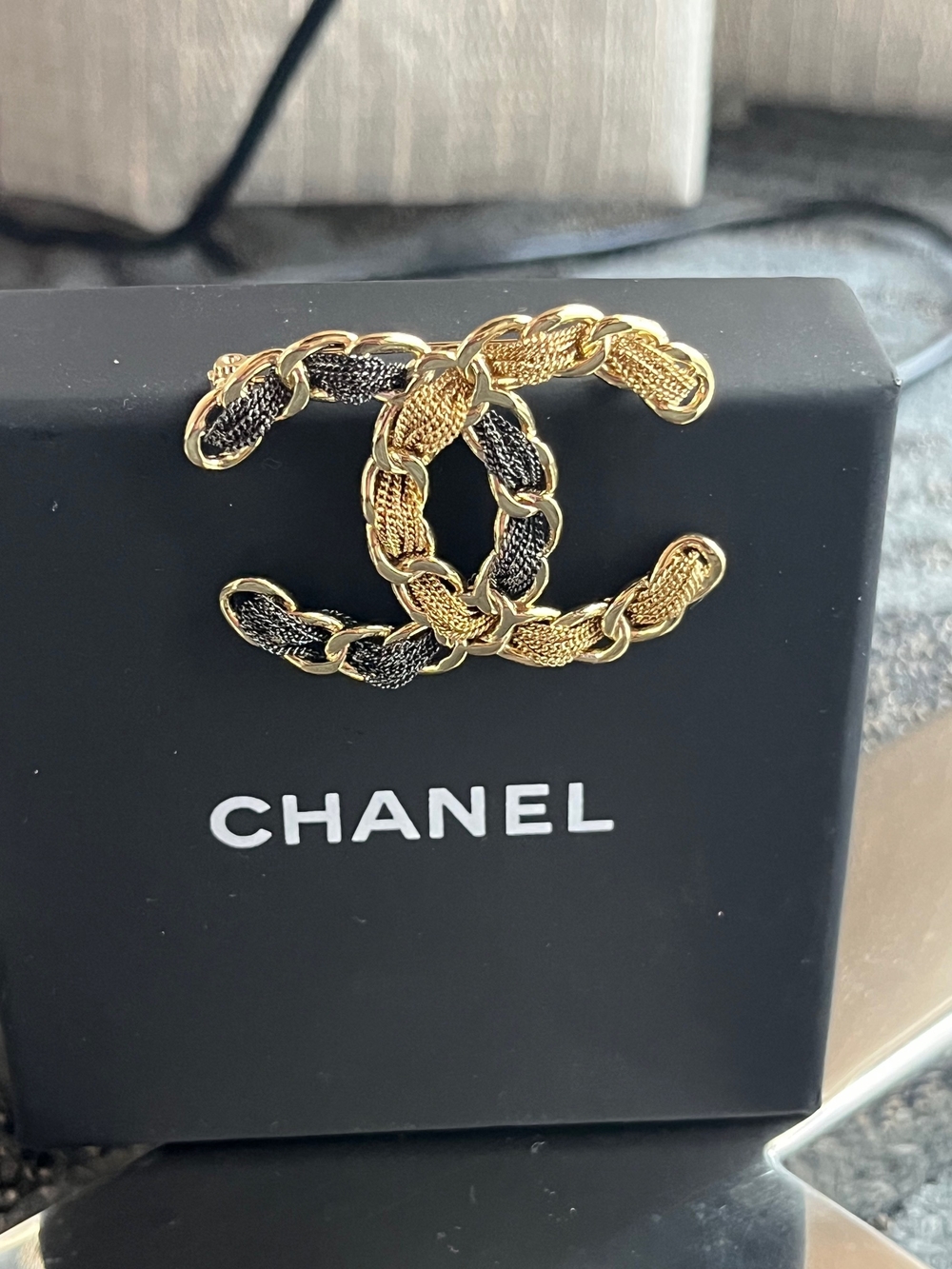 Authentic With Box Chanel Gold Interwoven CC Brooch